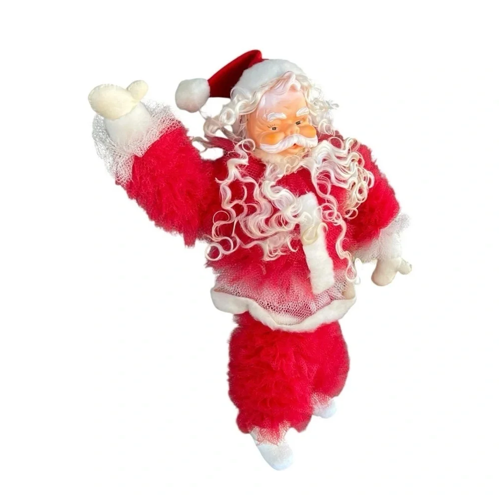 VTG Rubber Face Waving Santa Claus Tulle Net Body Retro Christmas Decor 18” READ